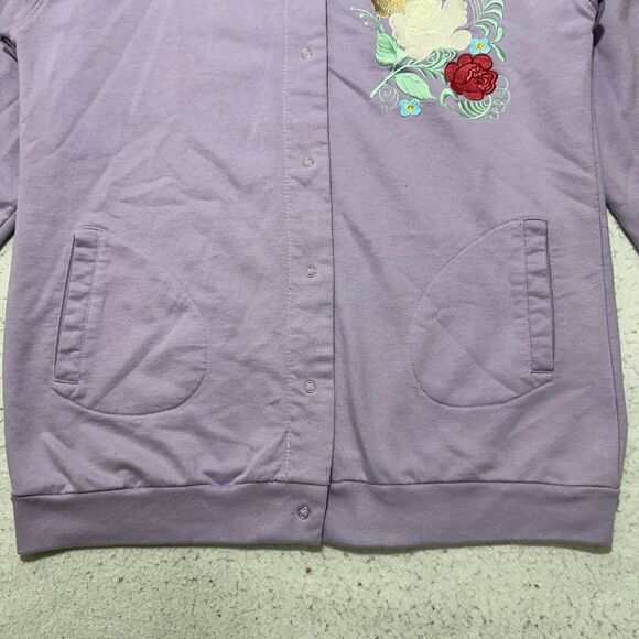 CW Classics Women's Large Snap Button Grandma Cardigan Sweater Lavender Floral - Picture 6 of 11